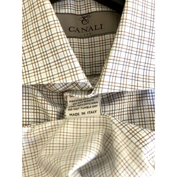 Canali Multi Color Fine Stripe Cotton Plaid Button Down Shirt IT Size 38 = US 15 - Picture 5 of 8